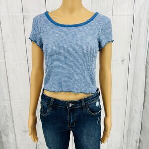 Abercrombie & Fitch (S) Womens Blue White Striped Stretchy Crop Top Tee Shirt